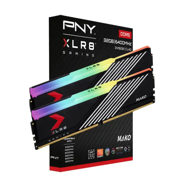 PNY XLR8 MAKO - Barrette Mémoire Gaming RGB 32Go (2x16Go) DDR5 6400Mhz Noir PNY XLR8 MAKO