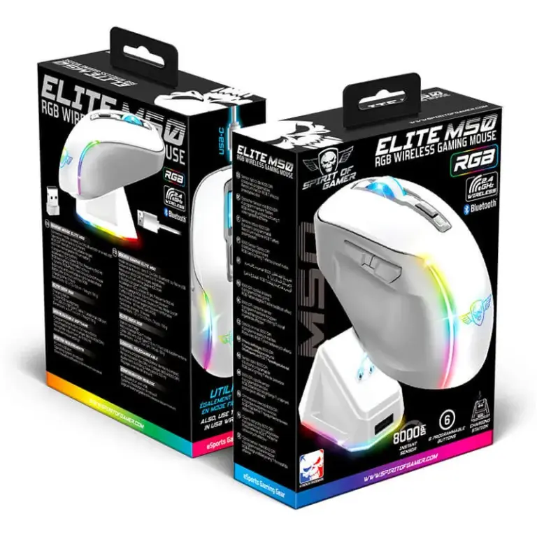 Souris Gamer Sans Fil Spirit of Gamer Elite M50 RGB - Blanc Souris Gaming